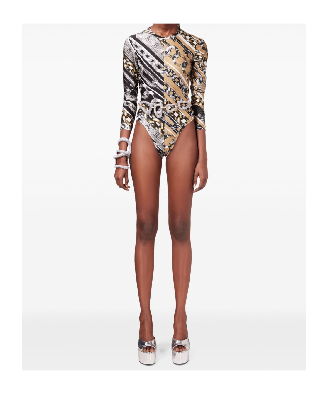Area Chain Link-print Bodysuit In Black