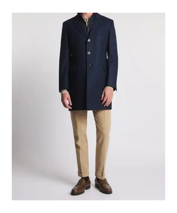 Fay Three-button Detachable-collar Coat In Blue