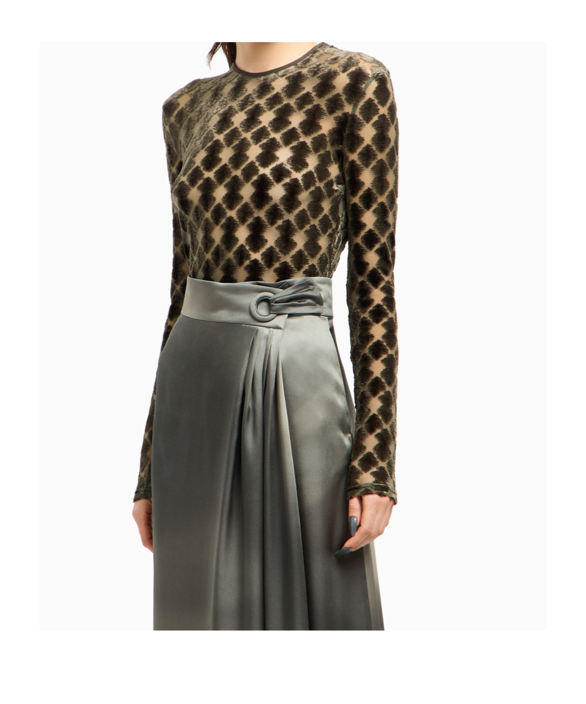 Giorgio Armani Velvet Jersey Jacquard Long-sleeve Top In Brown