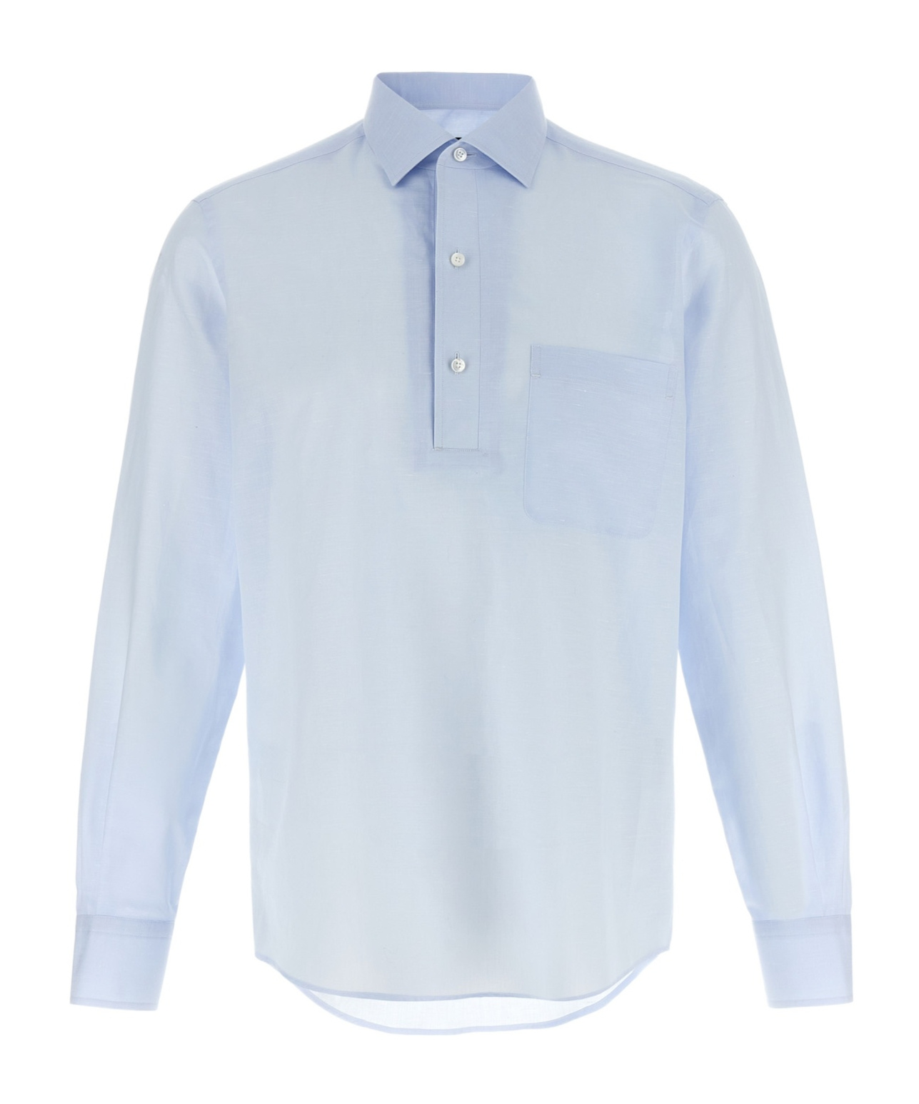 Zegna Linen Blend Shirt With Three-button Front In Blue