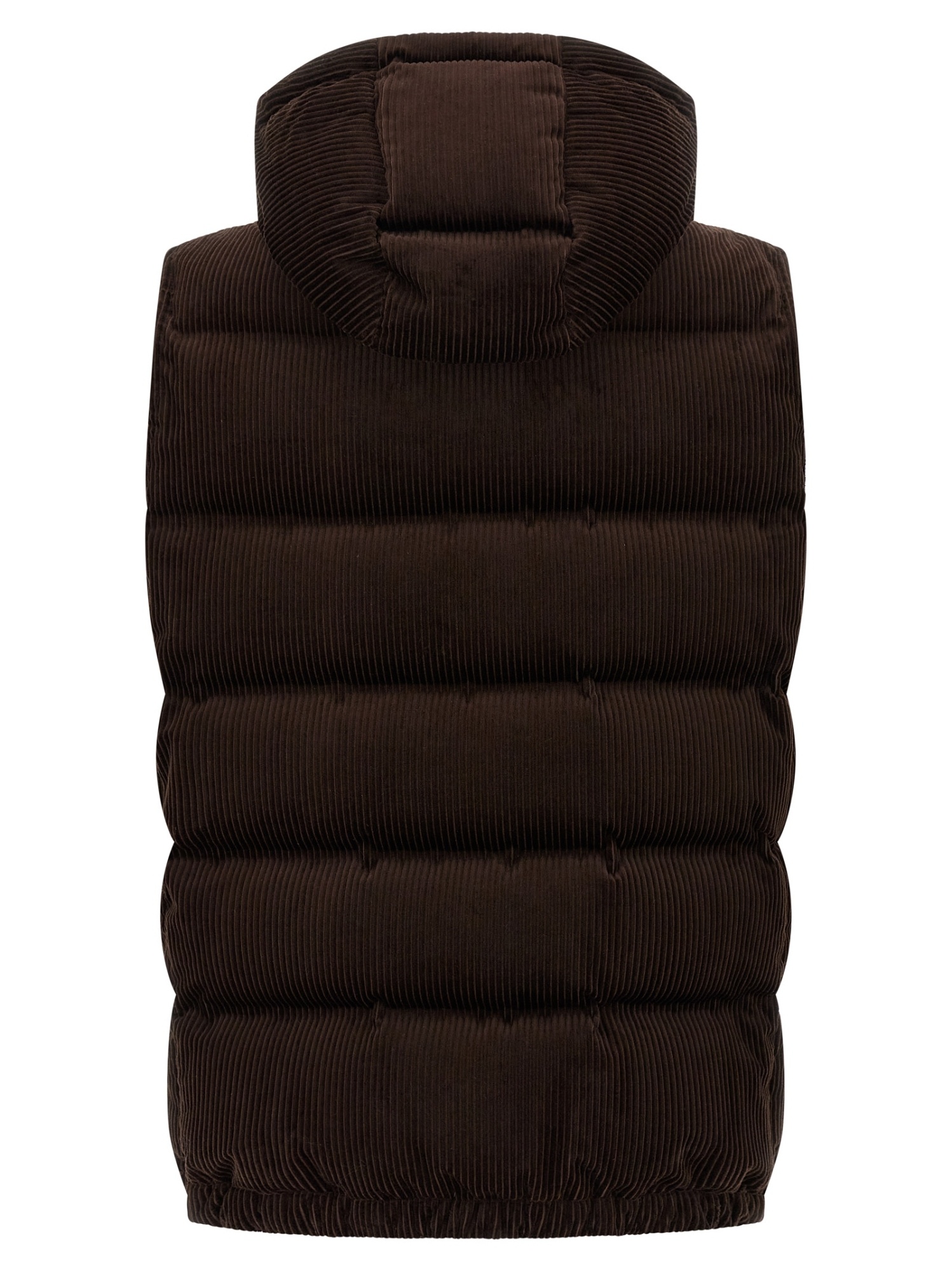 Brunello Cucinelli Velvet Padded Hooded Sleeveless Gilet In Brown
