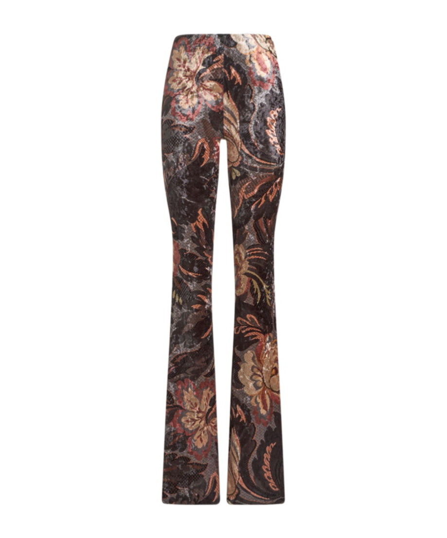 Etro Multicolor Flared Pants With All-over Motif In Velvet Woman In Black