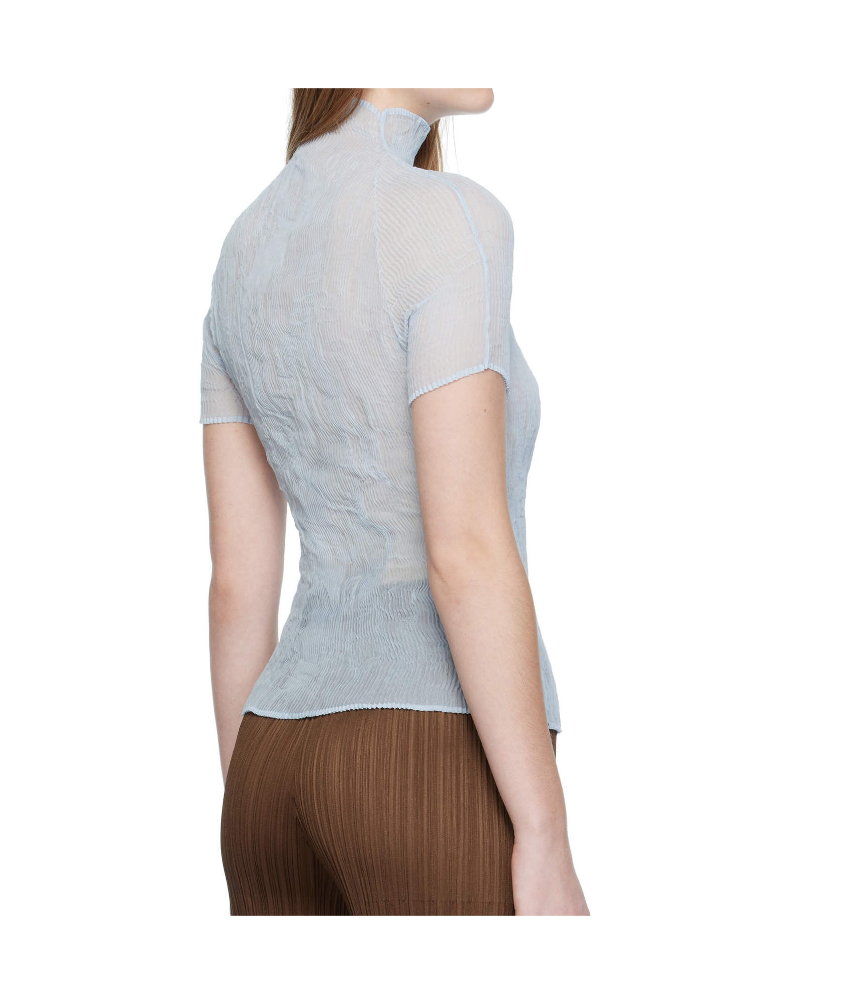 Issey Miyake Pleated High-neck Blouse In Blue