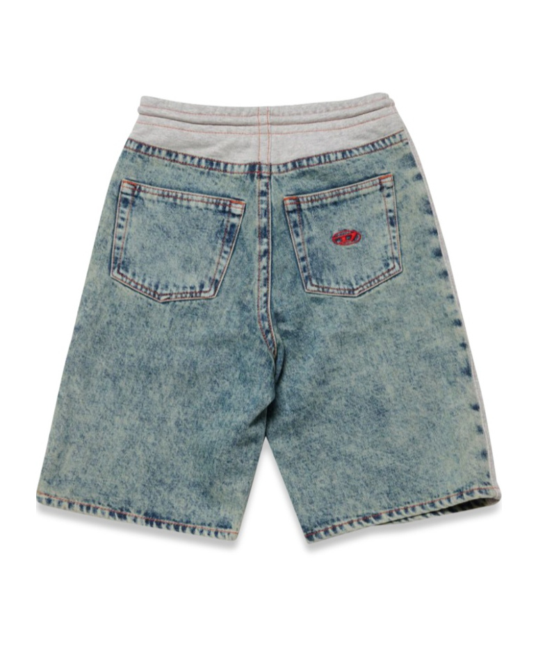 Diesel Double-layer Denim Cotton Shorts In Gray