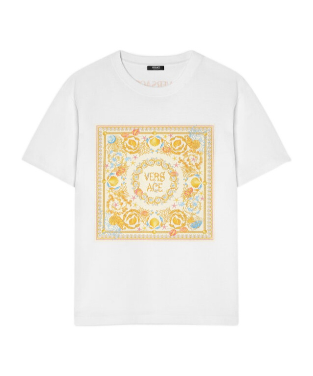 Versace Underwater Baroque Graphic Print Crew Neck T-shirt In White