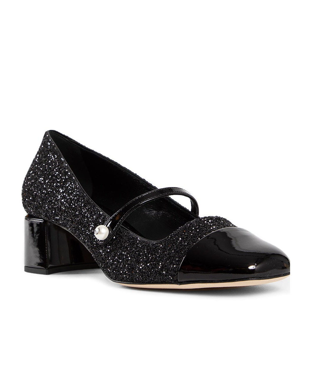 Jimmy Choo Glittered Leather Pearl Square Pumps In Black