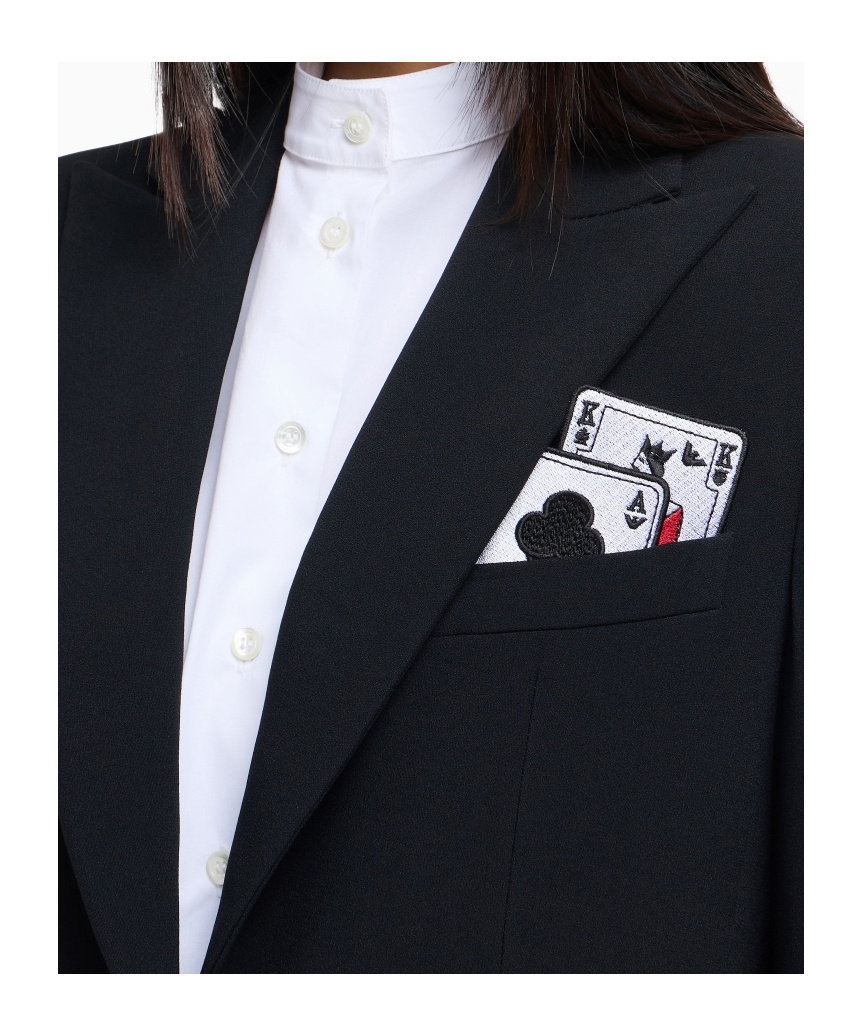 Emporio Armani Single-breasted Blazer In Envers Satin With Jeu De Cartes Detail In Black