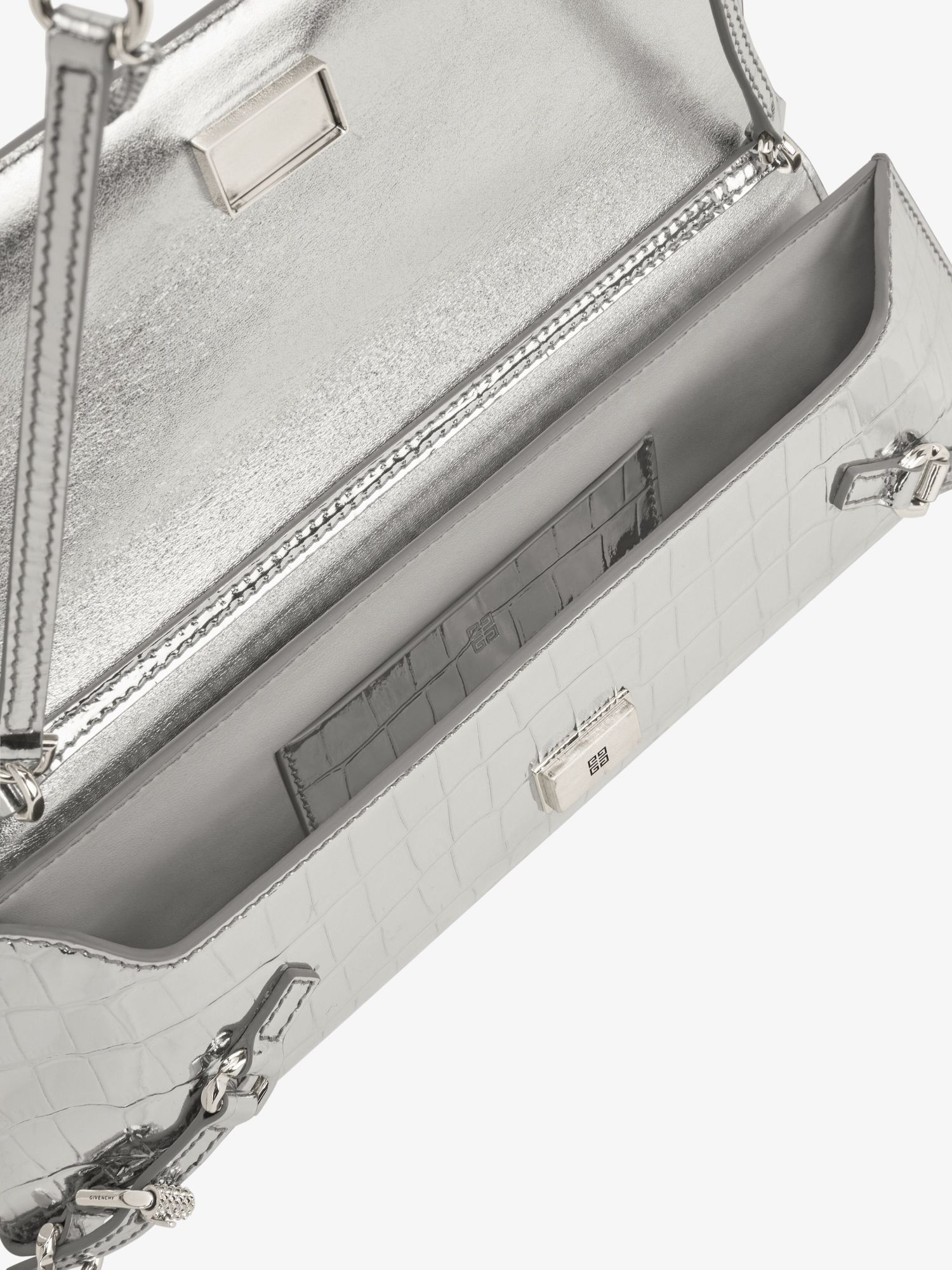 Givenchy Voyou Clutch Bag In Crocodile Effect Leather In Gray