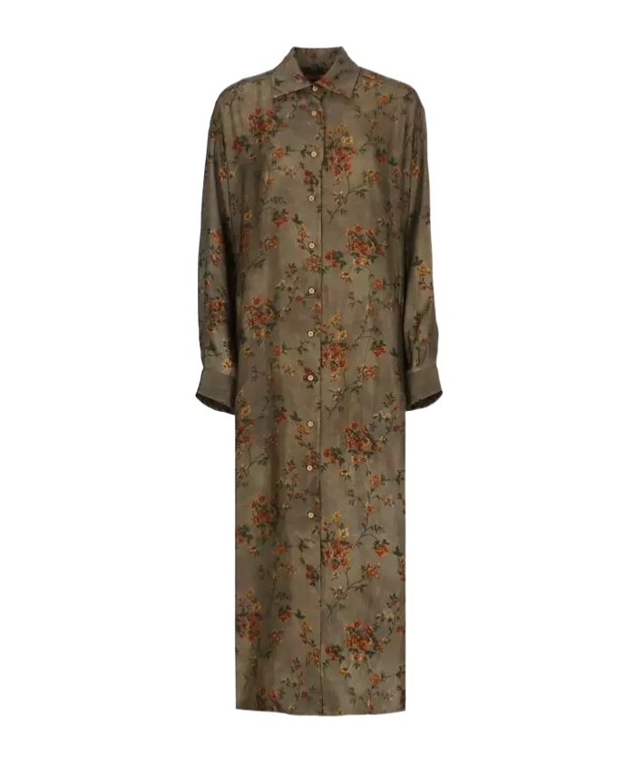 Shop Uma Wang Floral Printed Long-sleeved Dress In Green
