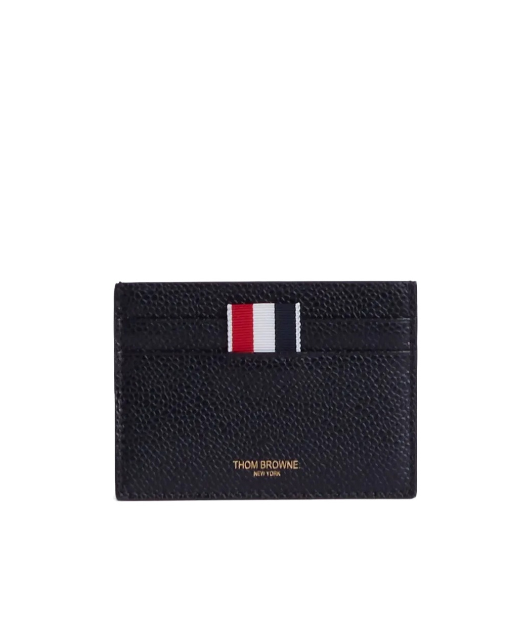 Thom Browne Textured Cowhide Leather Card Wallet With Iconic Striped Tab In Black