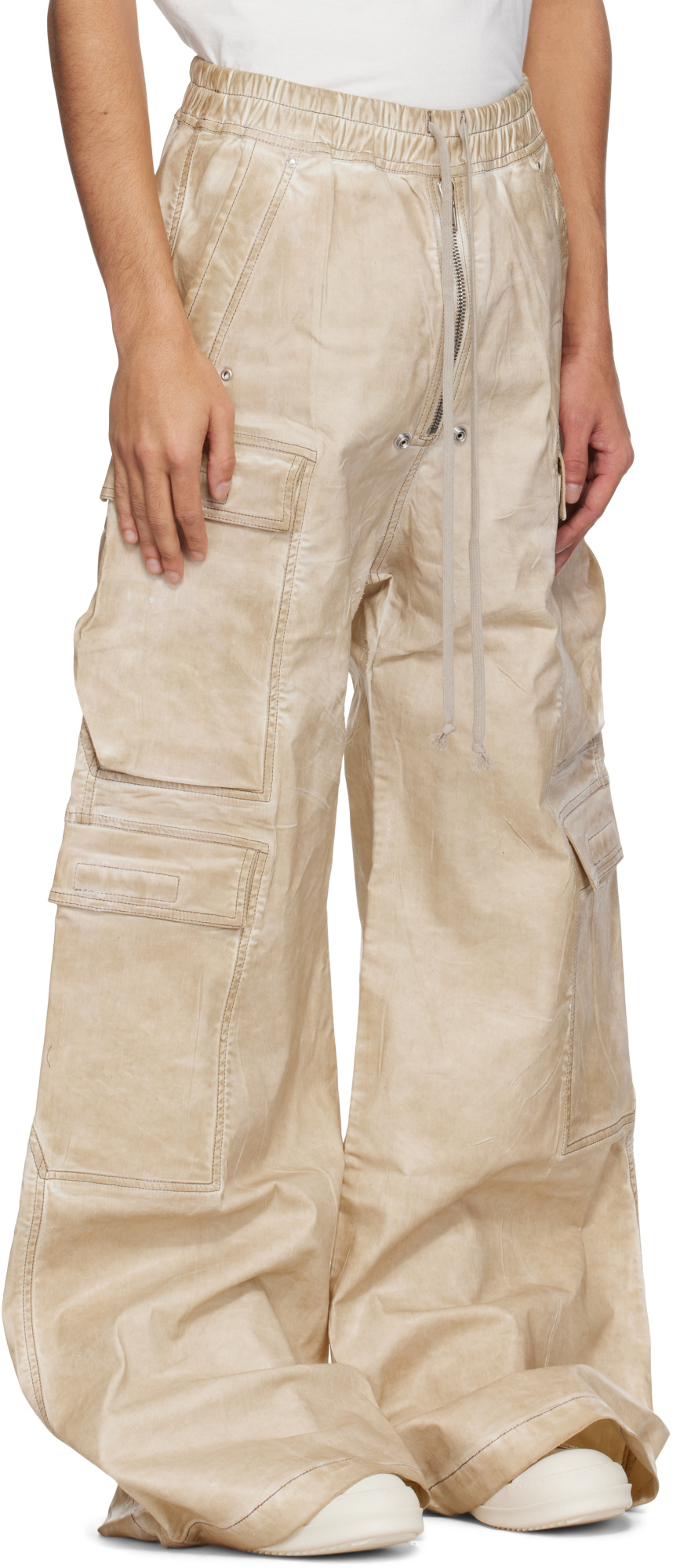 Rick Owens Drkshdw Beige Hollywood Double Cargo Jumbo Belas Denim Pants In Parchment