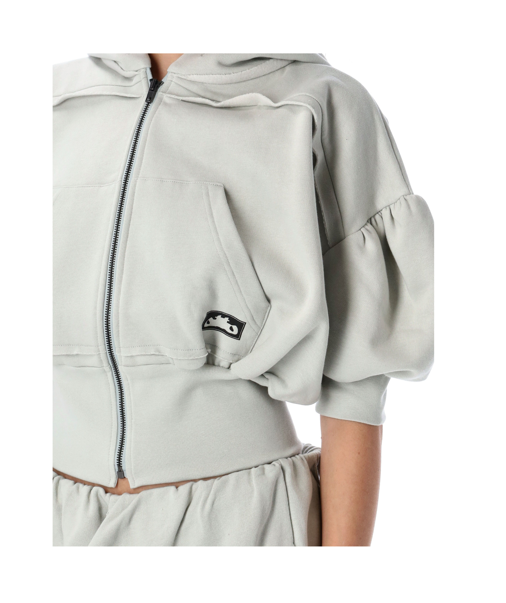 Ottolinger Cropped Hoodie With Short Puff Sleeves And Artistic Graphics In White