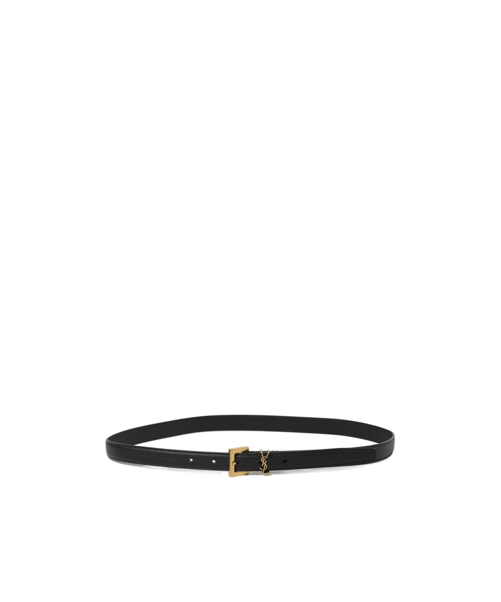 Saint Laurent Cassandre Thin Belt With Square Buckle In Grained Leather In Black