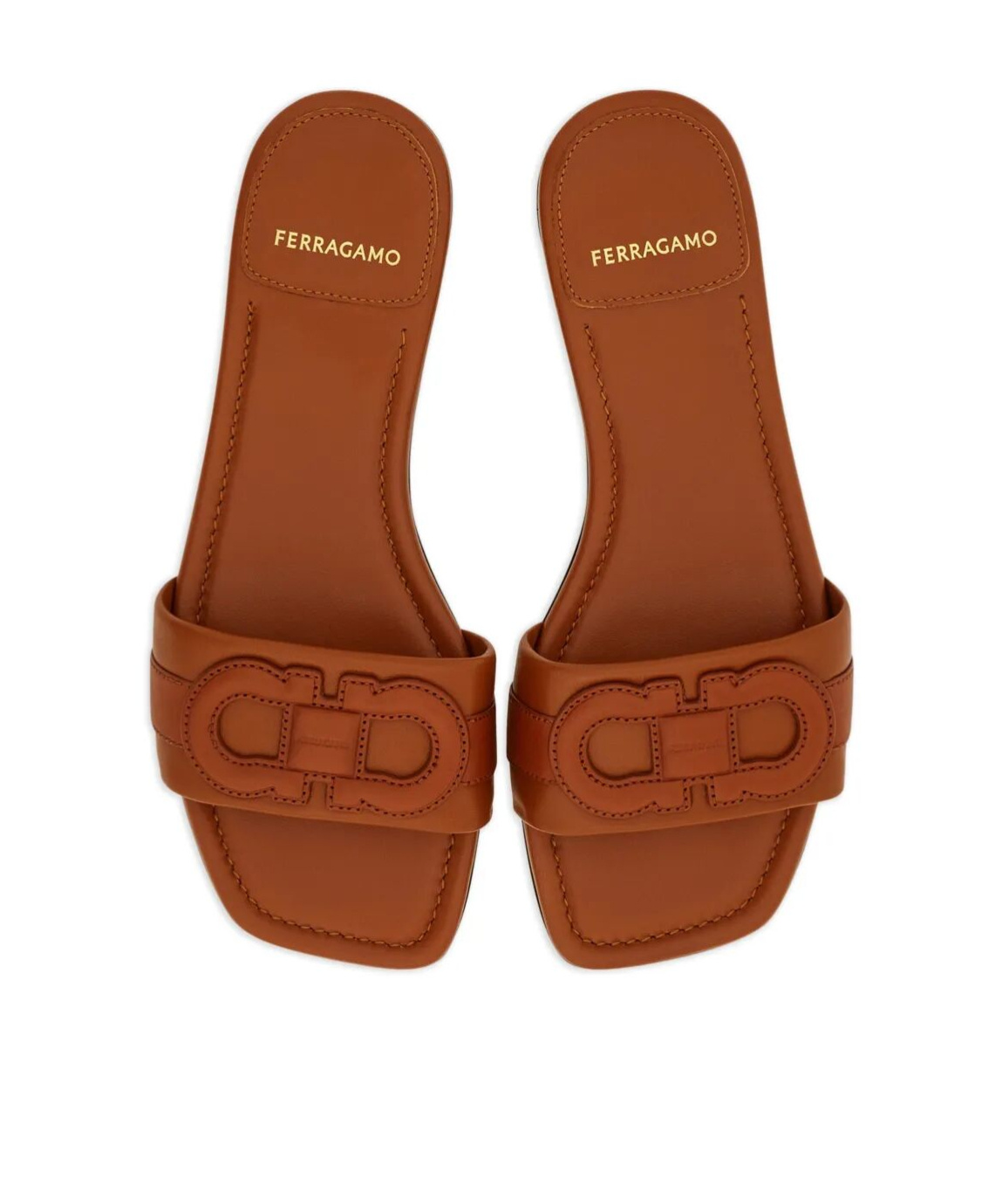 Ferragamo Gancini Slide In Cognac Leather In Cognac