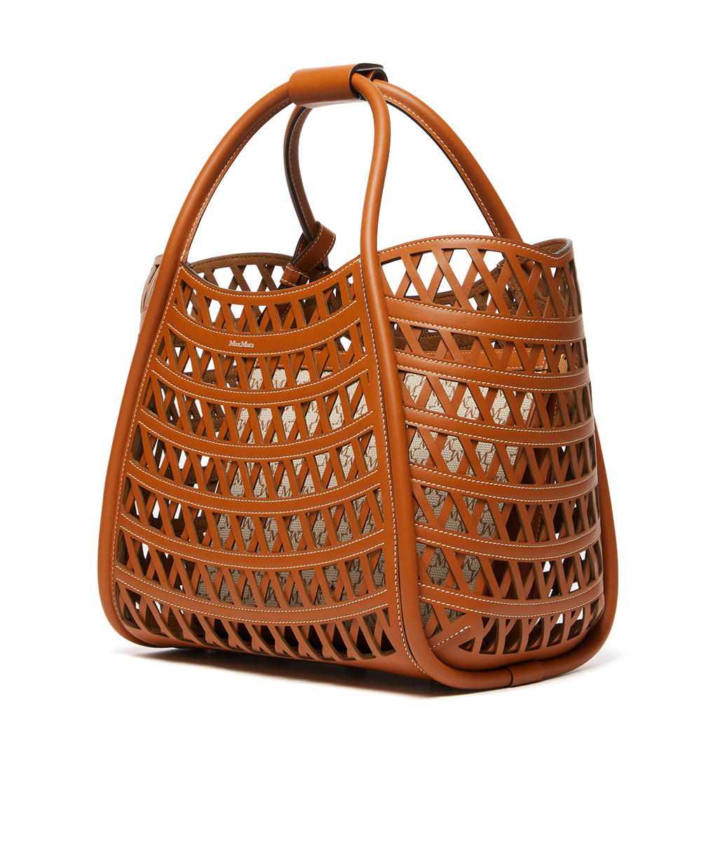 Max Mara Marines Weaving Perforated Leather Handbag With Internal Clutch In Light Brown
