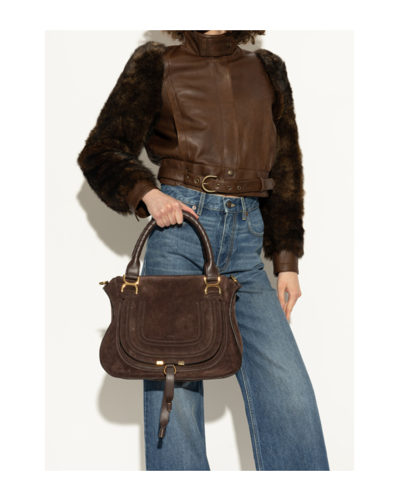 Chloé Dark Brown Suede Medium Marcie Handbag In Black
