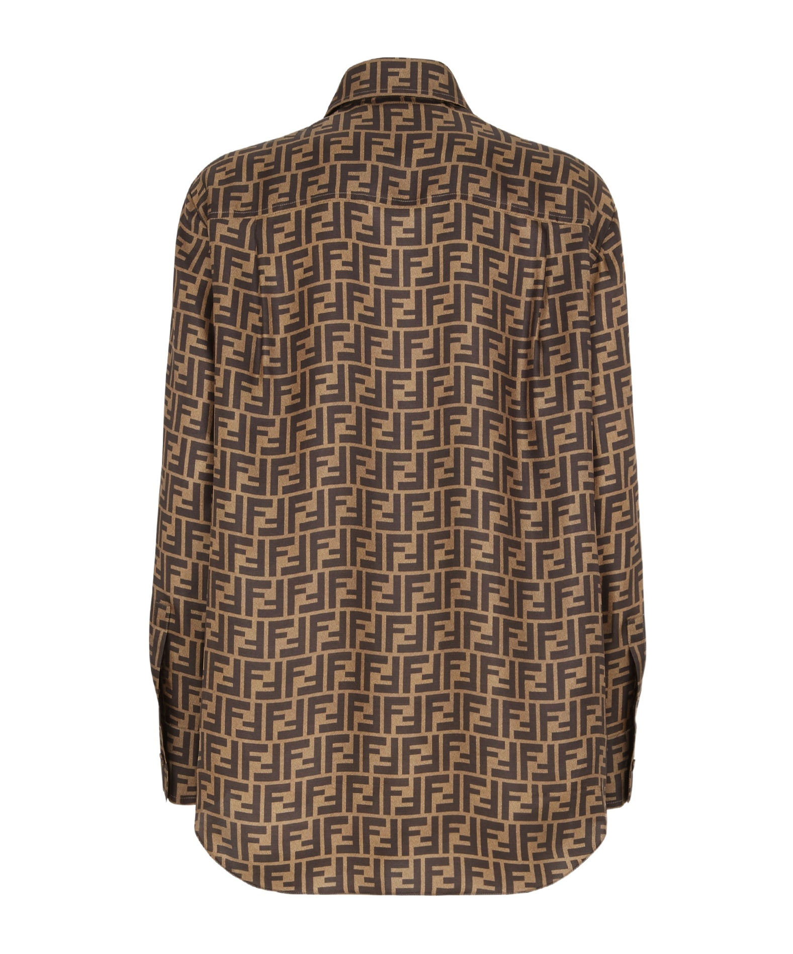 Fendi Silk Shirt With Ff Motif In Brown