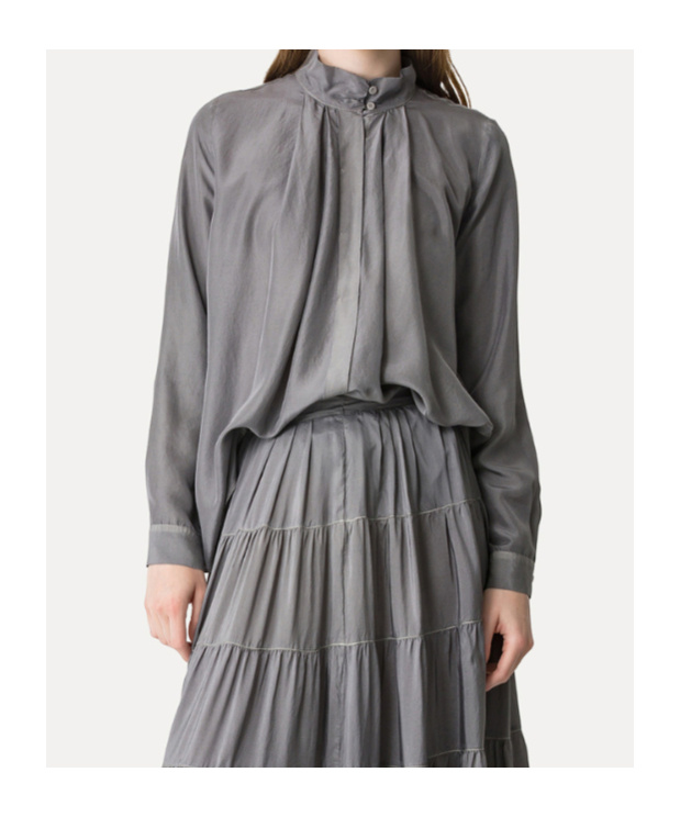 Forte Forte Shirt With A Funnel Neck In Habotai Silk In Gray