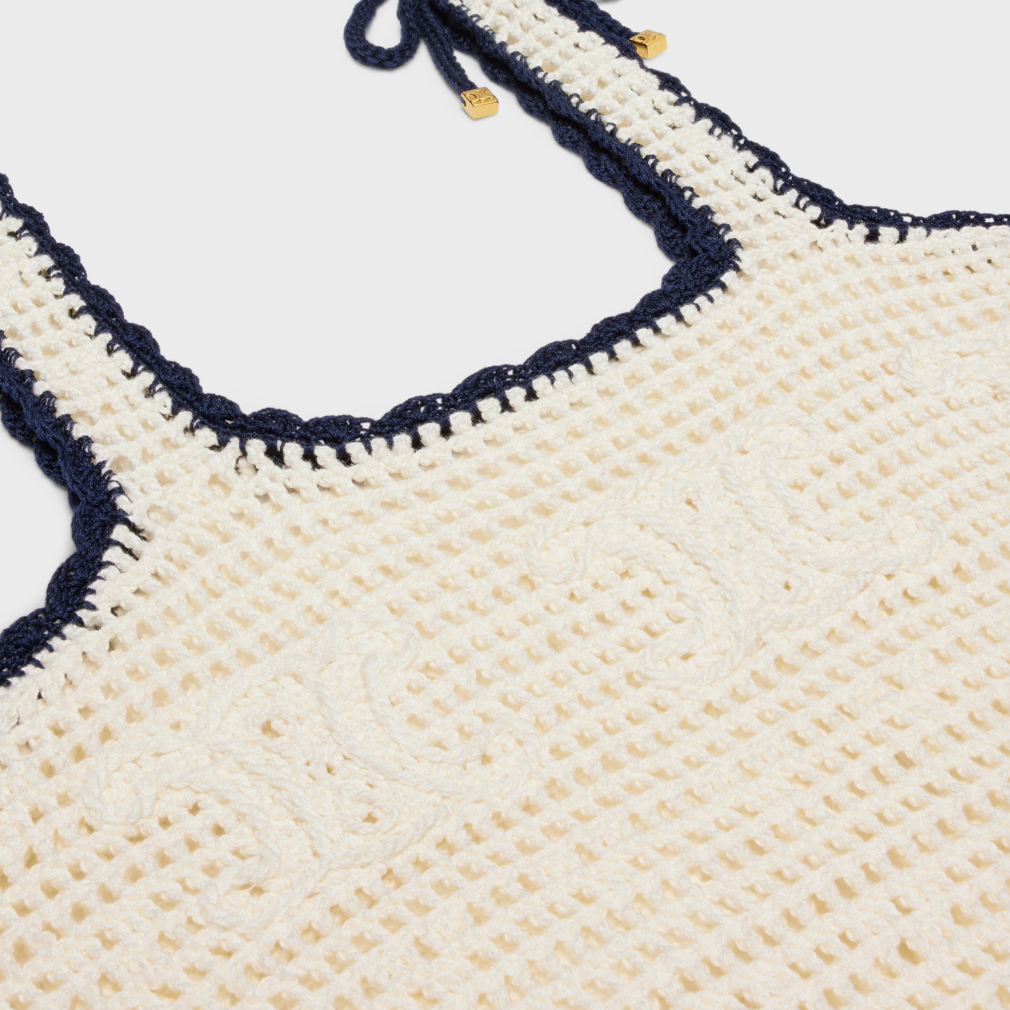 Celine Triomphe Mini Dress In Crocheted Cotton In Neutral
