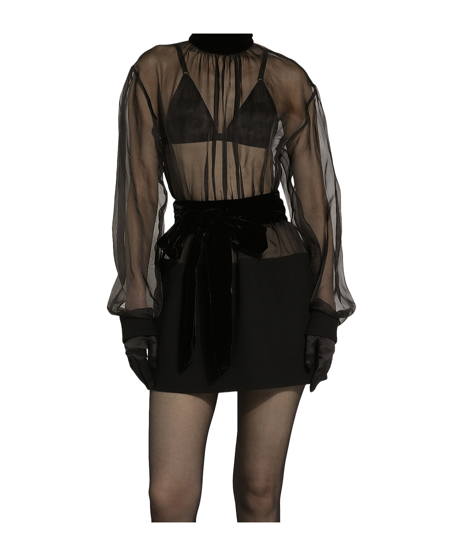 Dolce & Gabbana High Collar Long Sleeve Dress In Black