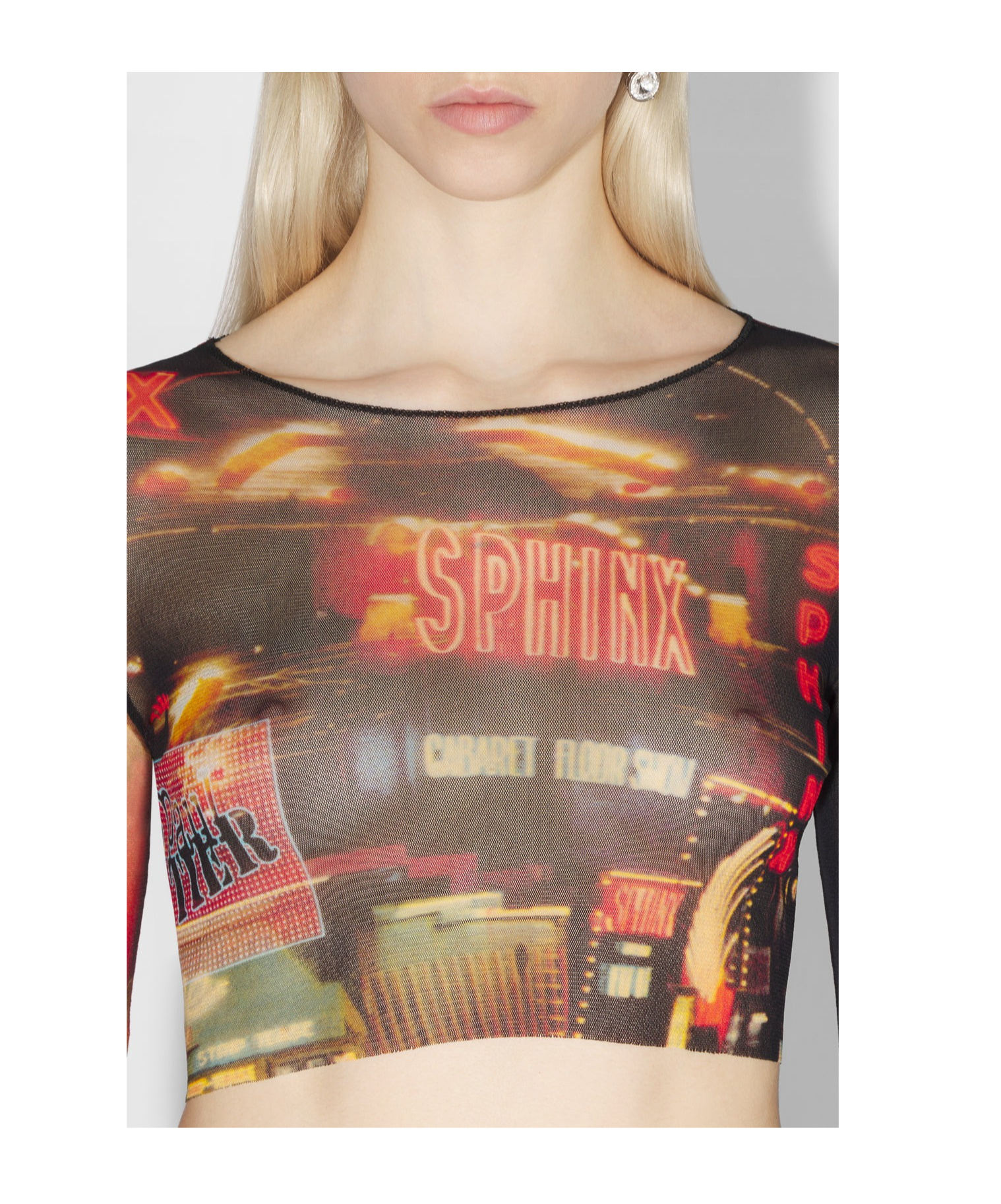 Jean Paul Gaultier Pigalle Mesh Long Sleeve Crop Top In Black
