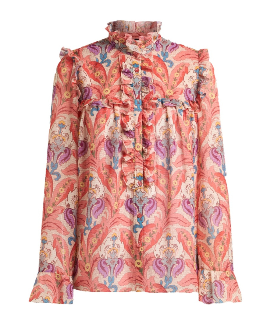 Etro Ruffle-detailed Floral Blouse In Pink