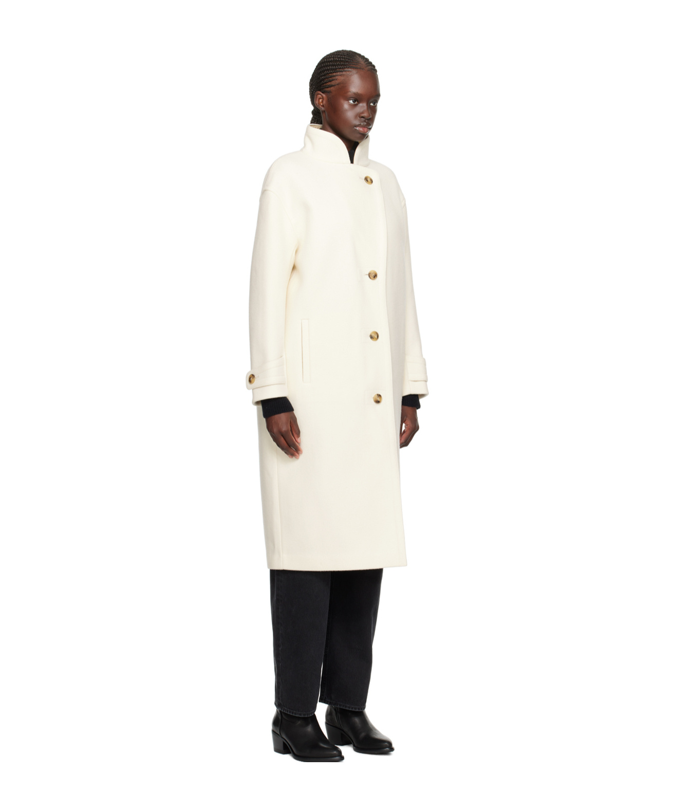 Yves Salomon Stand-collar Long-sleeved Coat In White