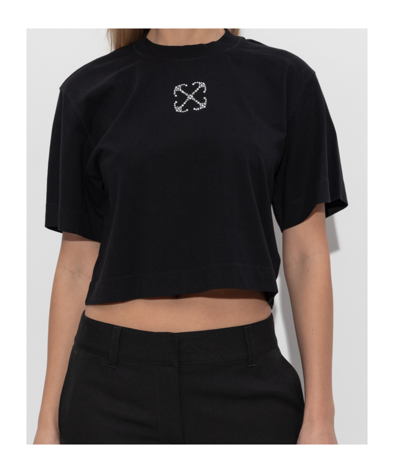 Off-white Black Jewel Mini Arrow Crop T-shirt In Black