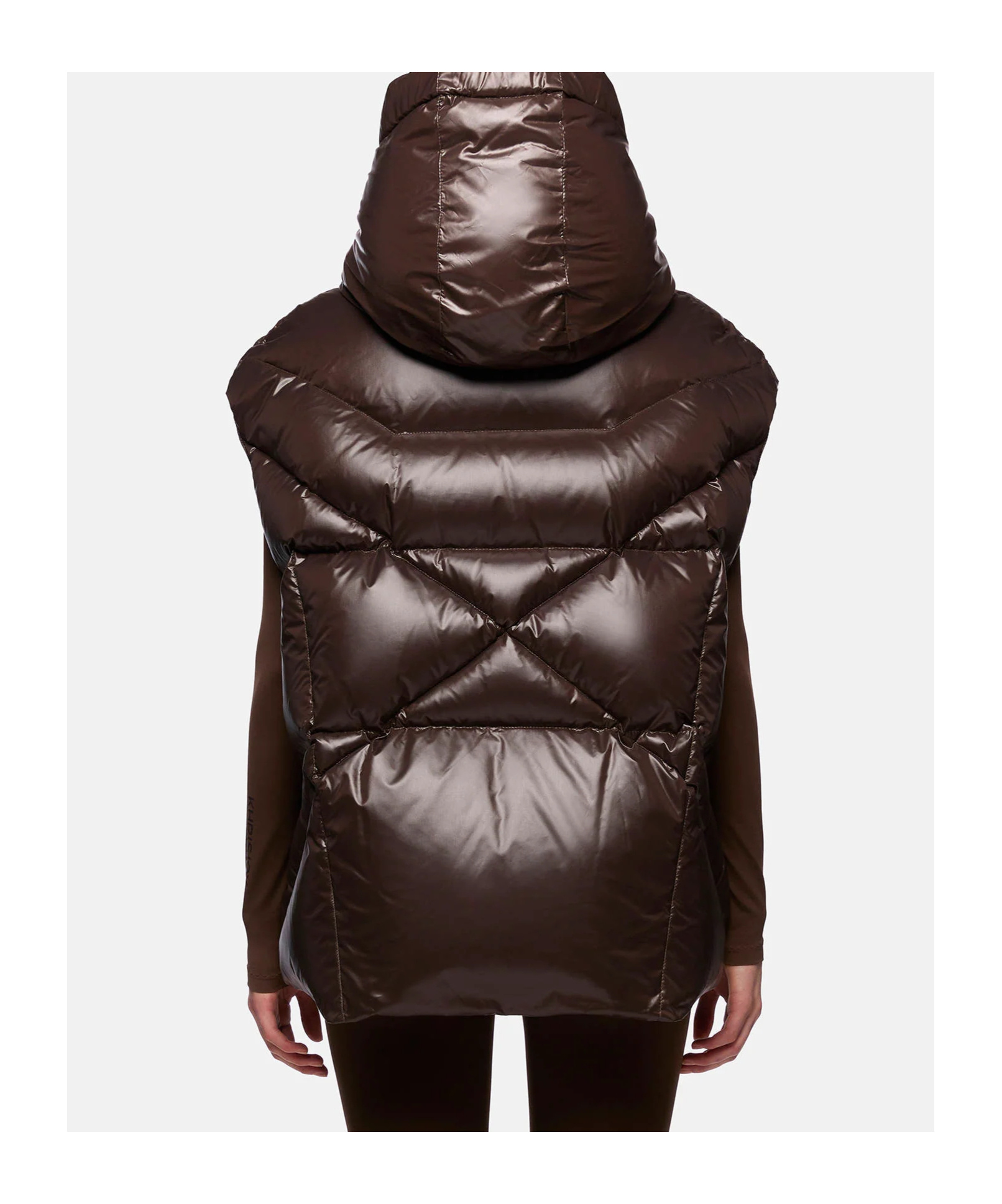 Khrisjoy Quilted Nylon Sleeveless Down Jacket With Hood In Brown