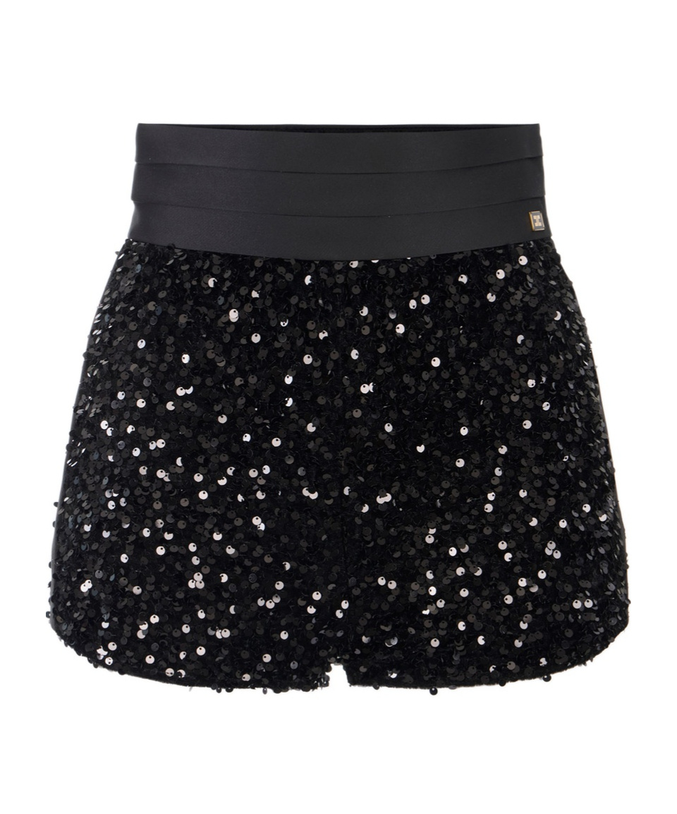 Elisabetta Franchi Sequin Texture Shorts In Black