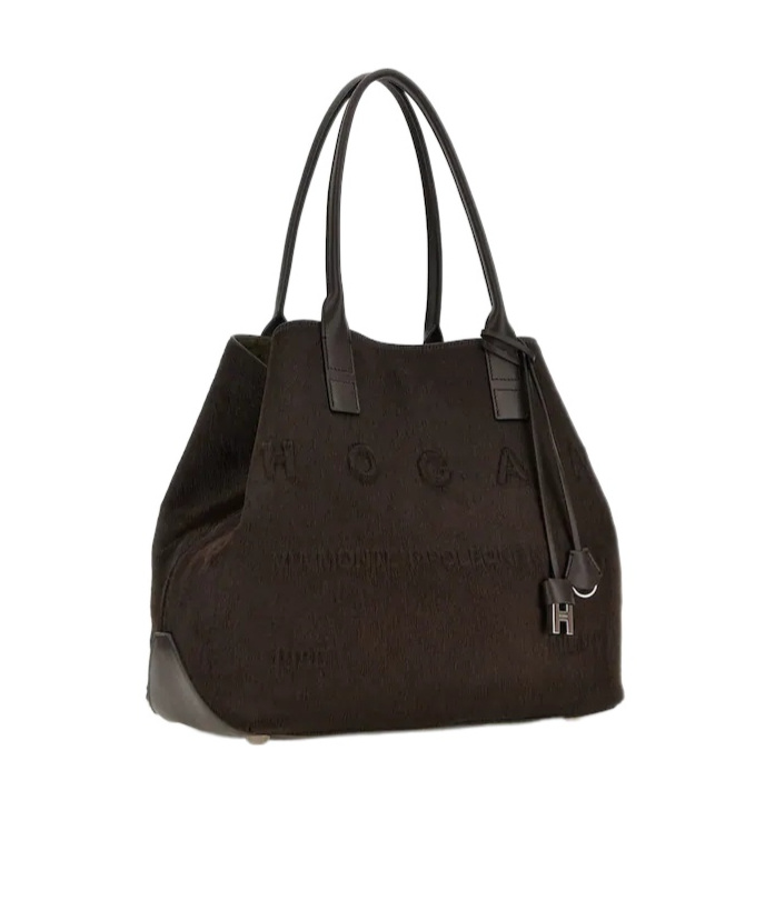 Hogan Medium Script Shopping Bag In Pony-effect Leather In Brown