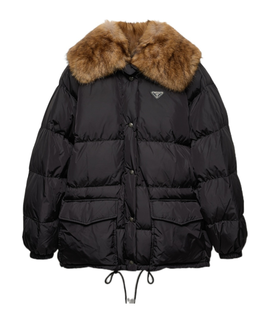 Prada Enamel Triangle-logo Padded Jacket In Black