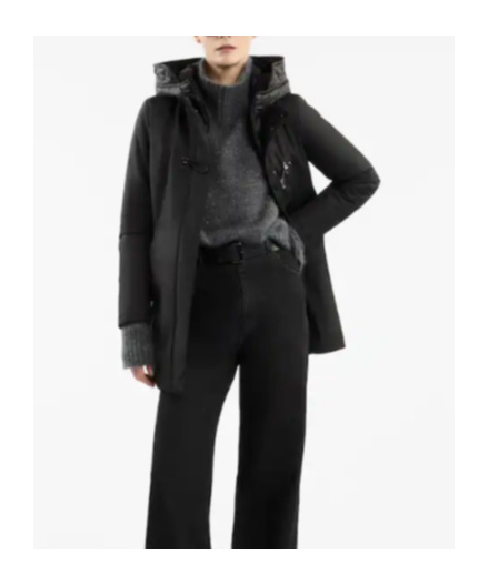 Fay Hooded Black Jacket With Quilted Detailing And Toggle Closure In Black