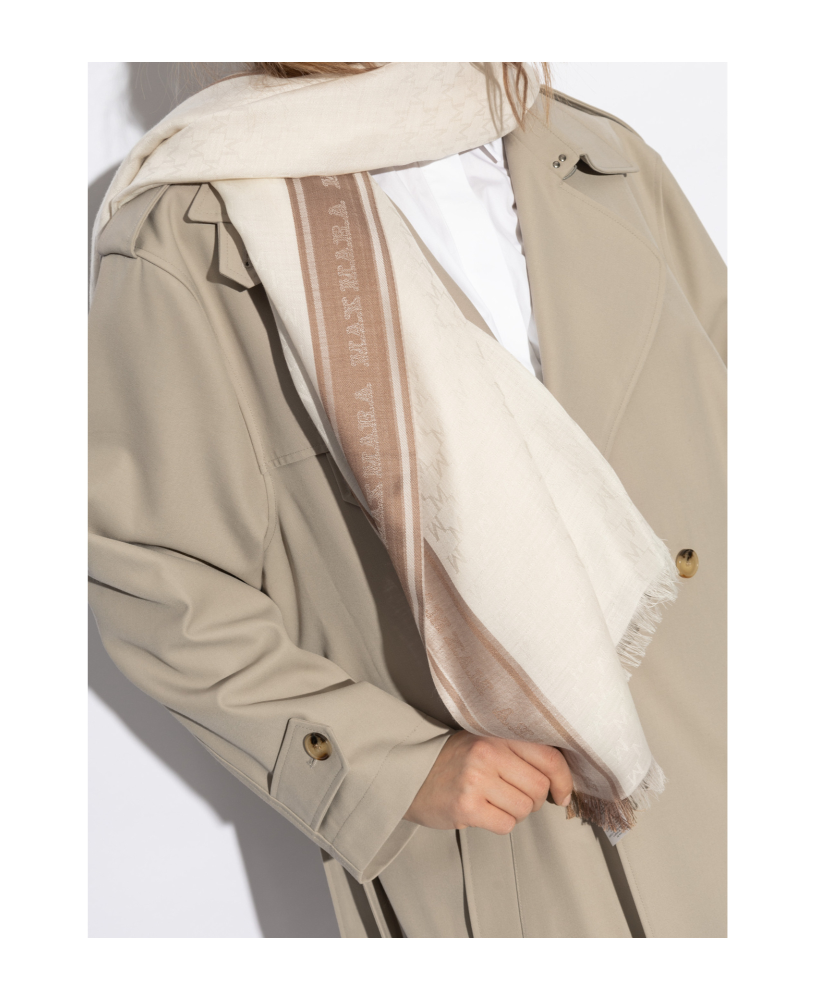 Max Mara Fringed Scarf In White