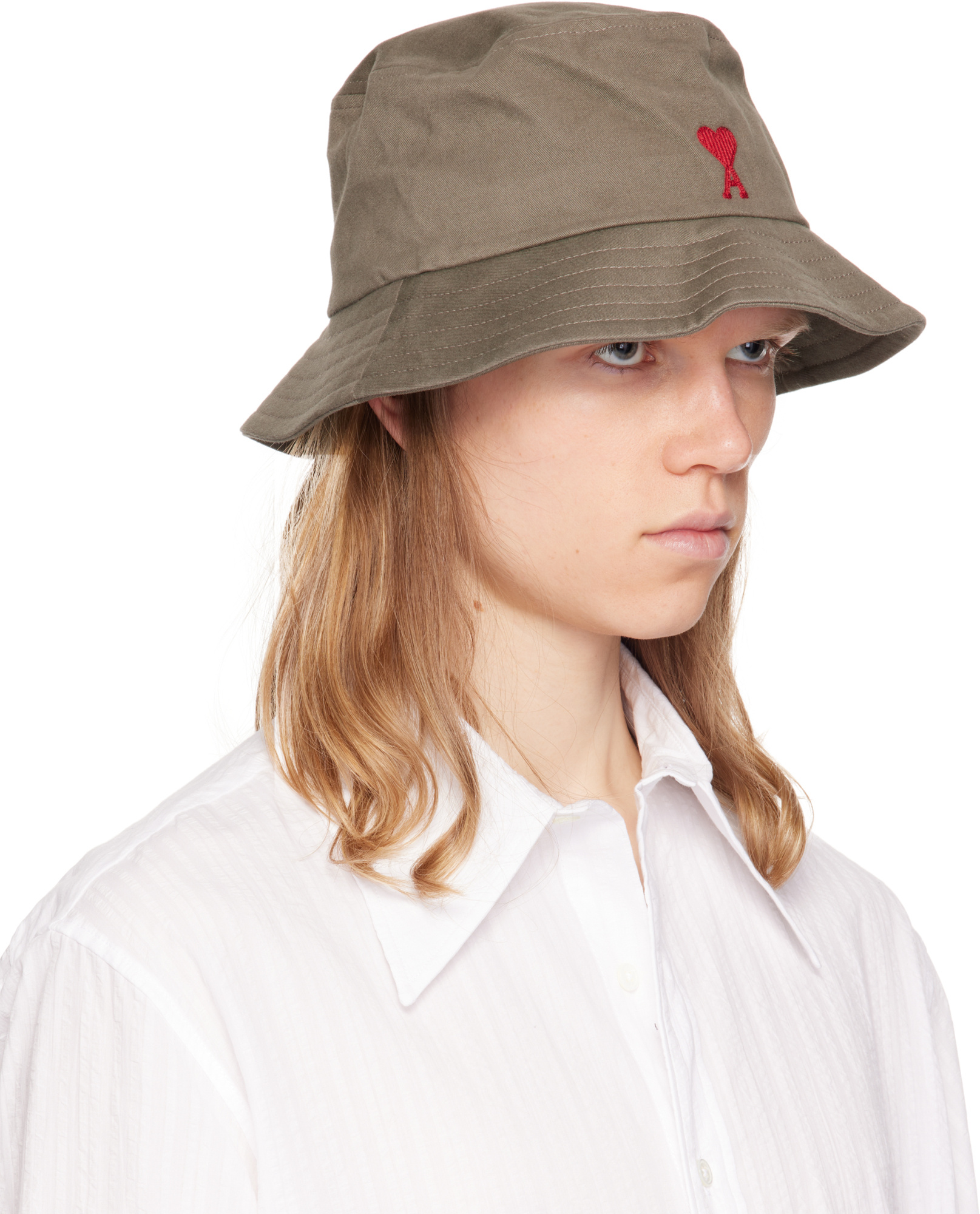 Ami Alexandre Mattiussi Gray Ami De Coeur Embroidery Bucket Hat In White
