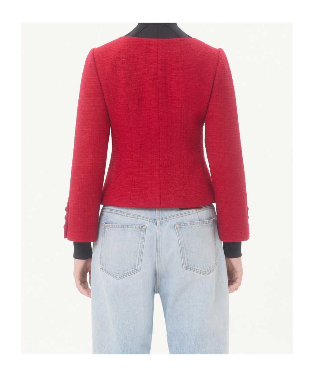 Valentino Textured Tweed Blazer Bow Detail In Red