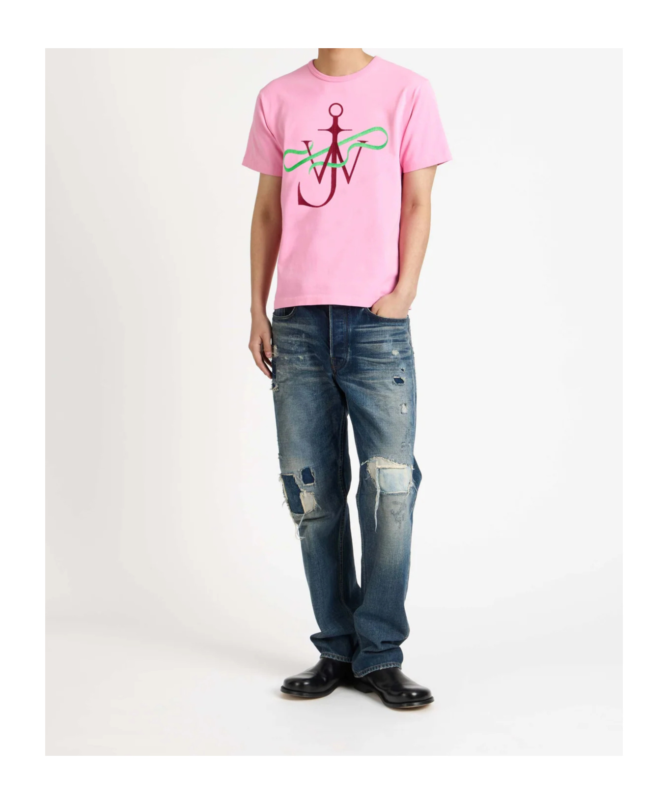 Jw Anderson Ribbon Anchor Pattern T-shirt In Pink