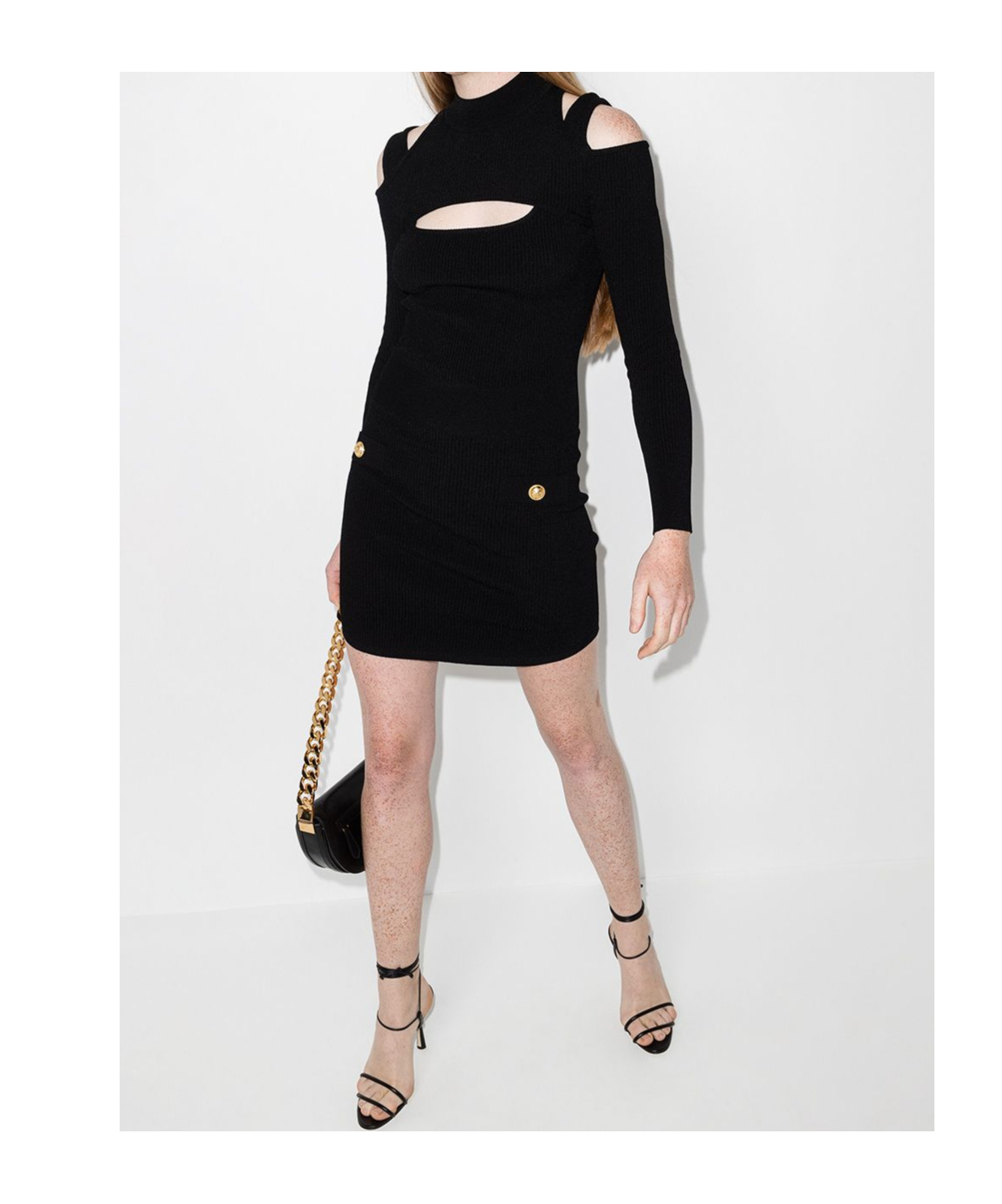 Balmain Cut-out Rib-knit Dress In Black
