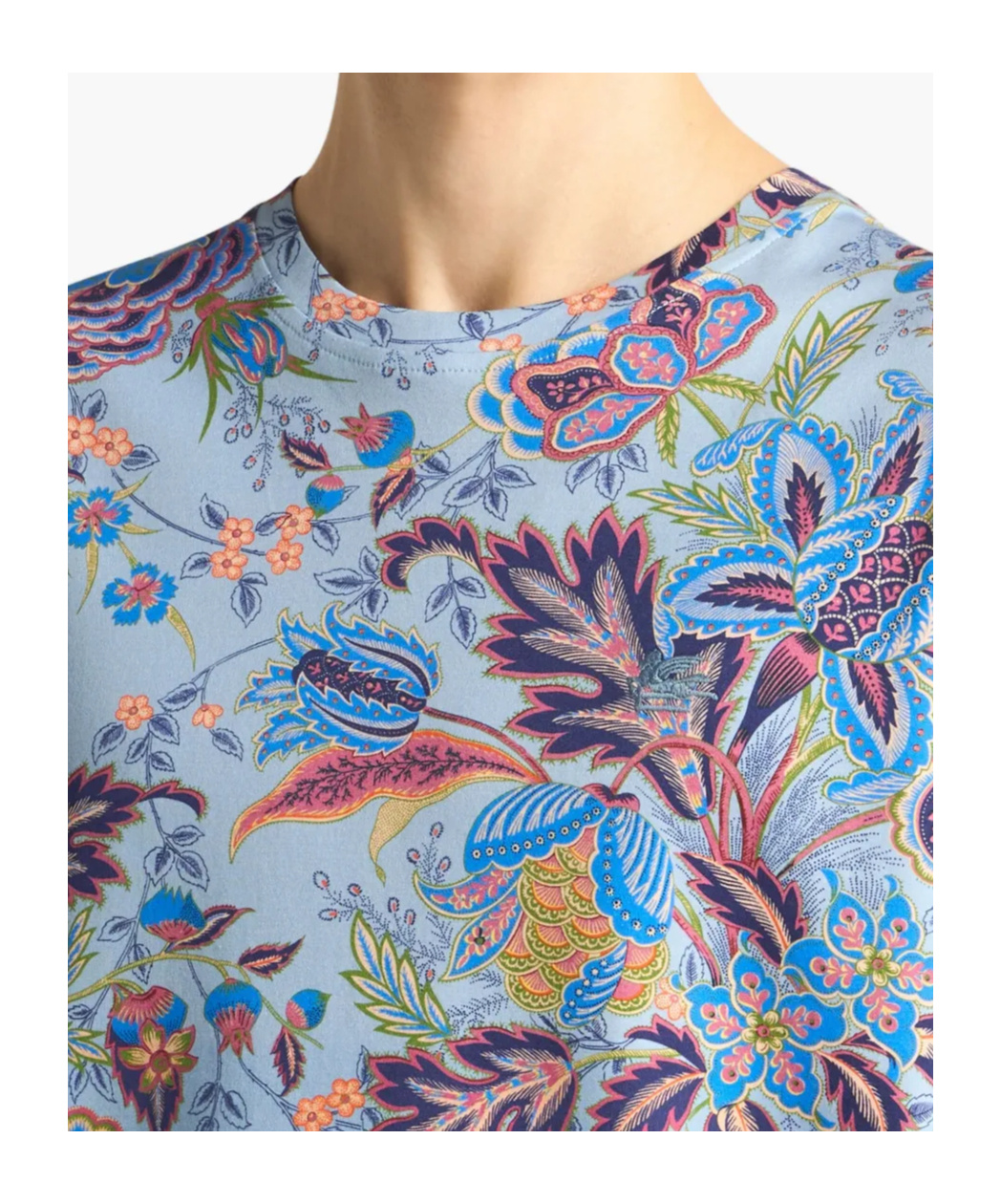 Etro Floral Print Short Sleeve Round Neck T-shirt In Blue