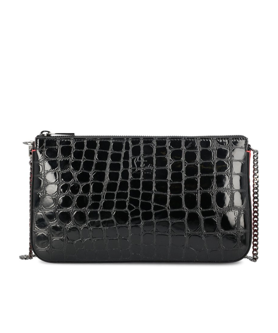 Christian Louboutin Loubila Hybrid Croc Embossed Leather Pouch Crossbody Bag In Black