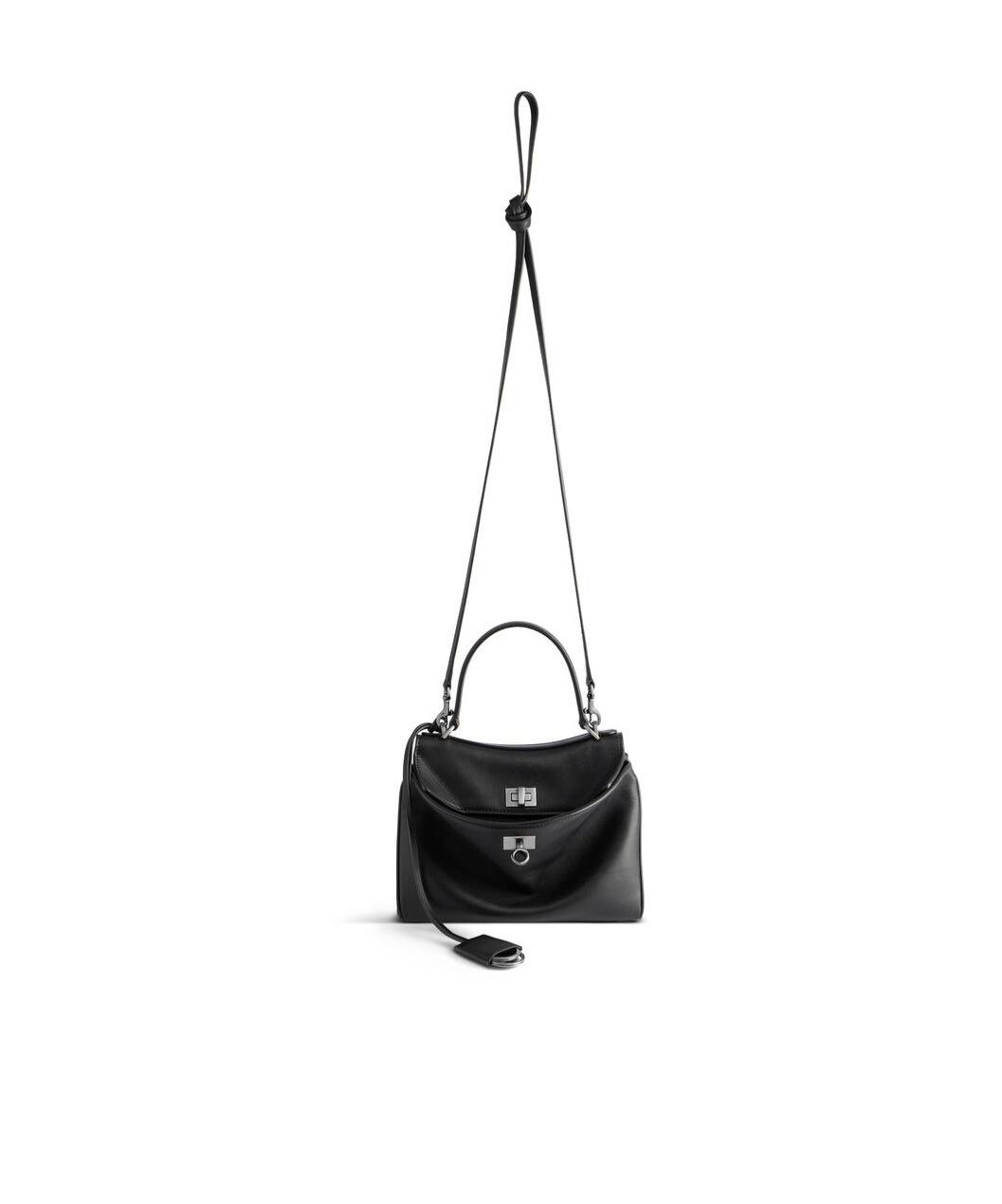 Balenciaga Rodeo Media Leather Handbag In Black