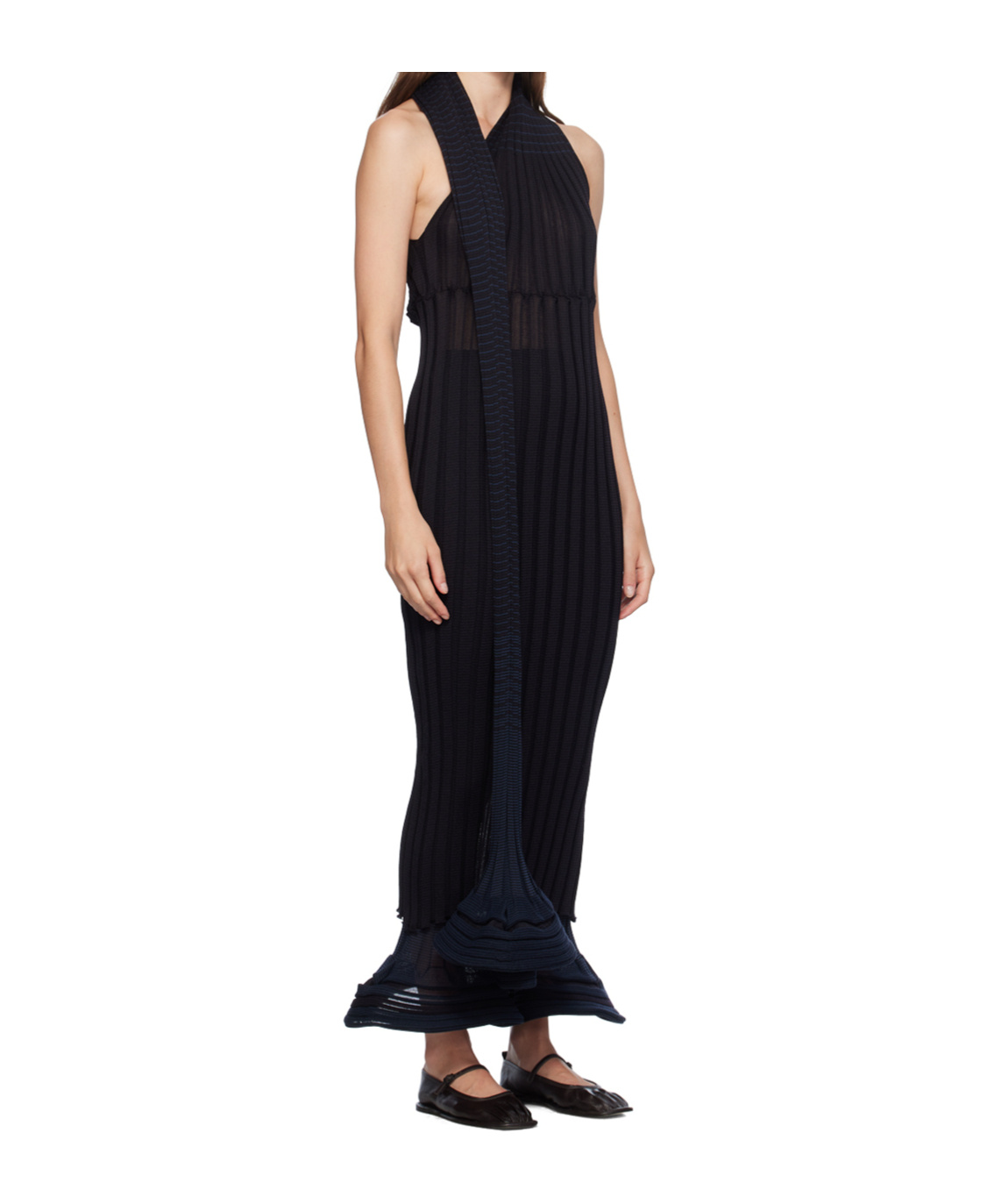 Shop Issey Miyake Sagao Striped Stitching Dress In Black