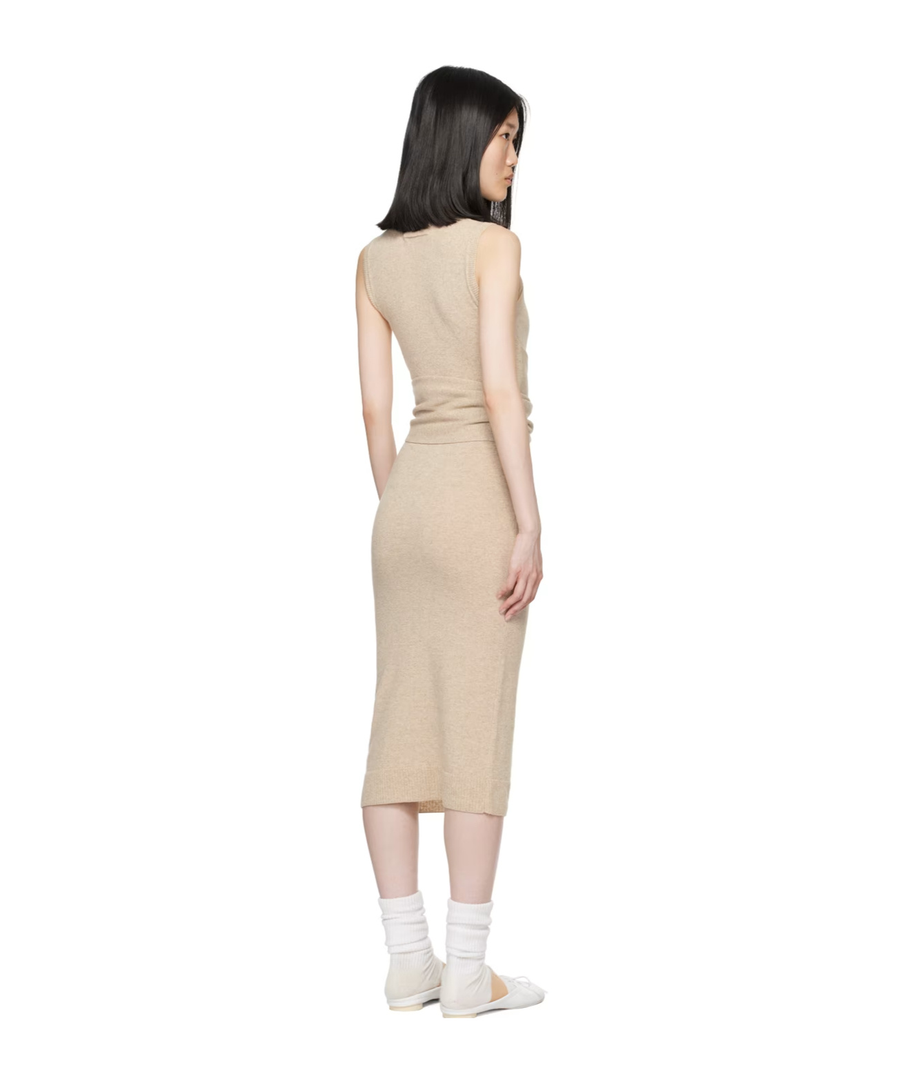 Shop Mm6 Maison Margiela Knitted Midi Dress In Nude