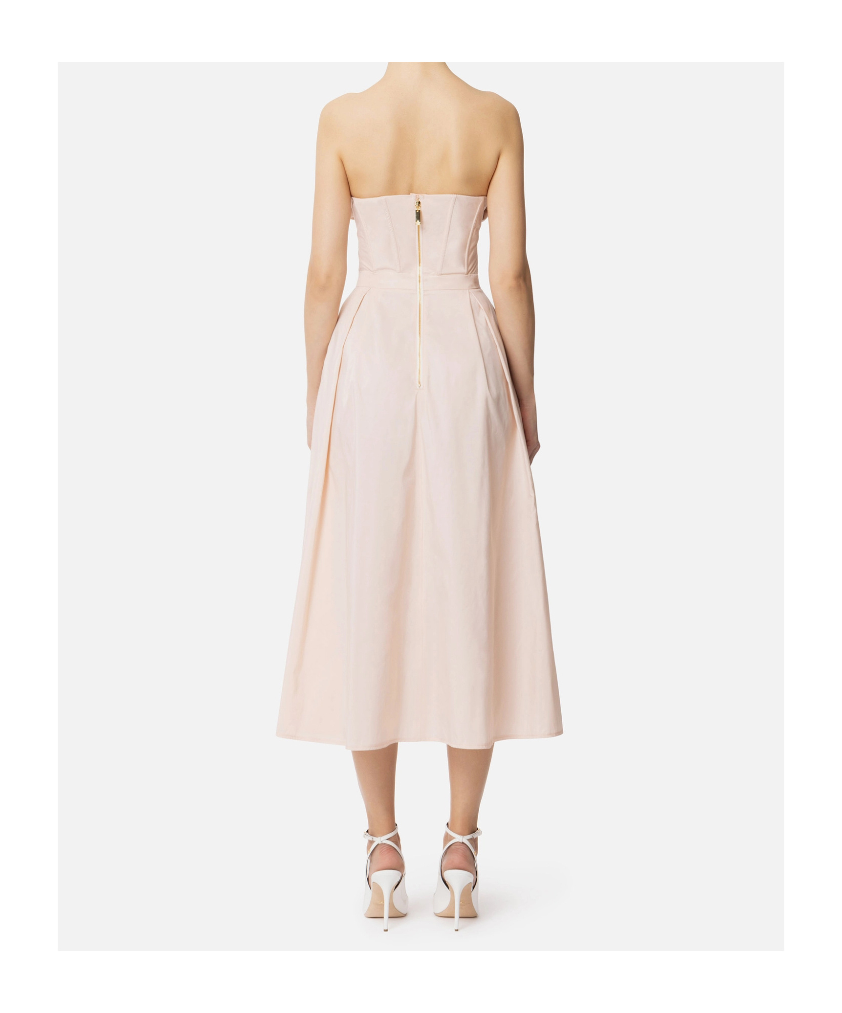 ELISABETTA FRANCHI ROSE-APPLIQUÉ GABARDINE MIDI DRESS
