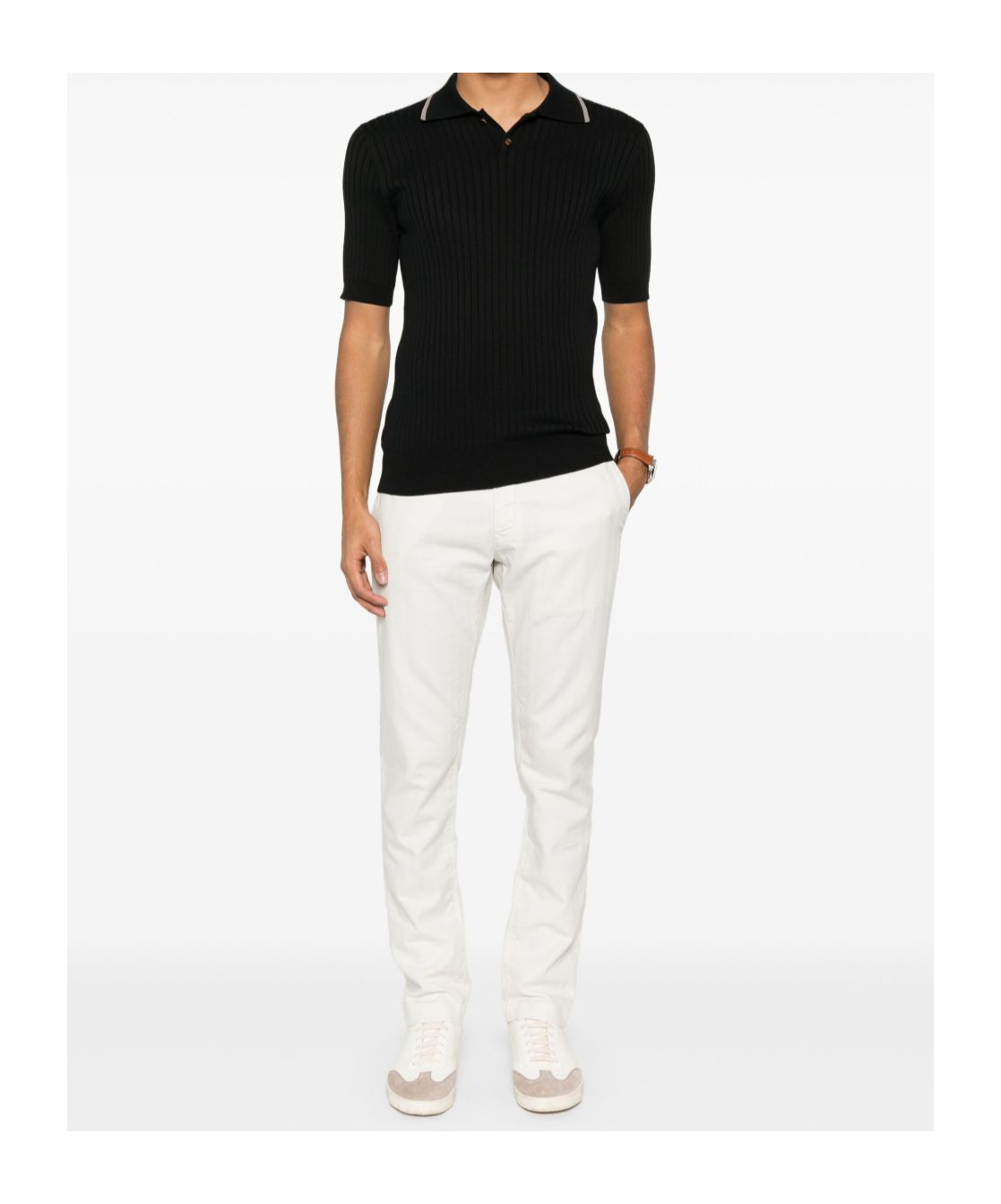 Brunello Cucinelli Ribbed-knit Polo Shirt In Black