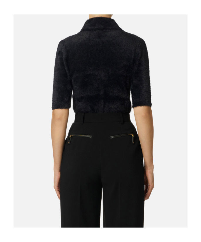 Elisabetta Franchi Mini Cardigan In Knit Fabric With Jewel Buttons In Black