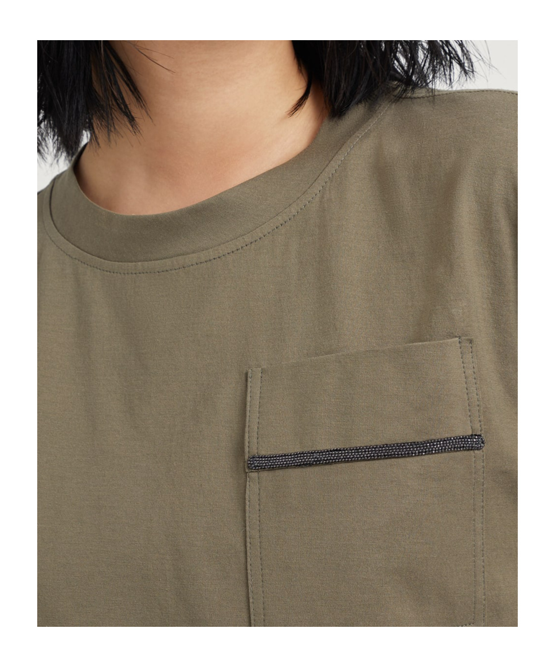 Brunello Cucinelli Women's "shiny Pocket Detail" T-shirt In Green
