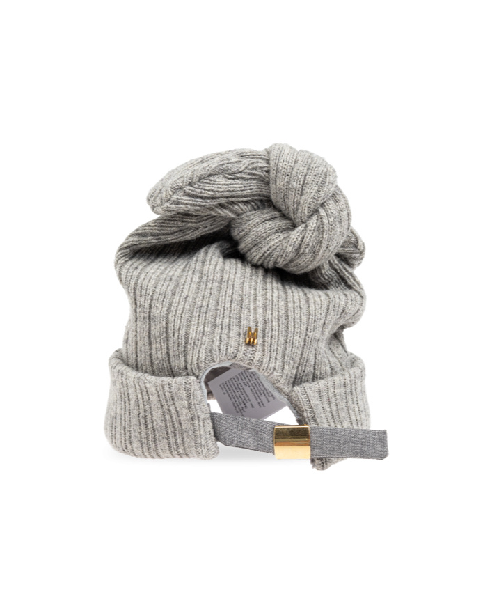 Shop Moschino Rib Knitted Hat In Gray