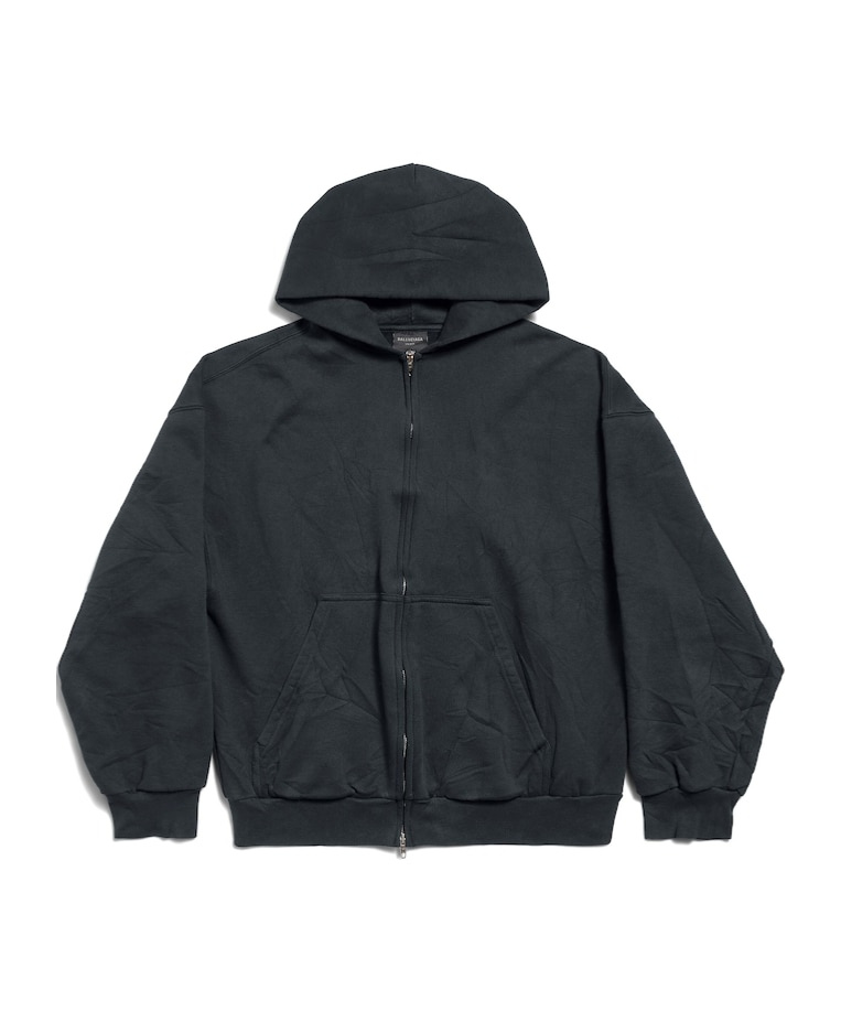 Balenciaga Flipped Uni Zip-up Hoodie Regular Fit In Black Faded/anthracite