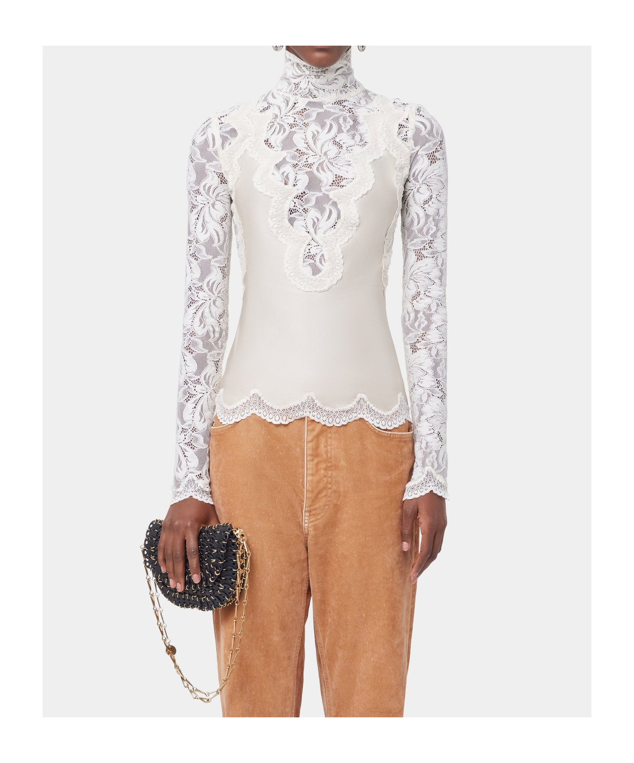 Shop Rabanne Long-sleeve Lace Top In White
